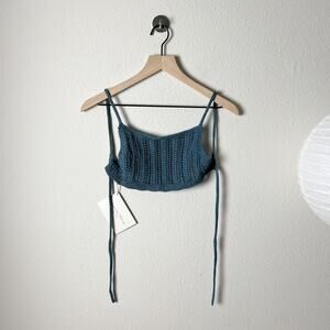 savannah morrow the label mirana pima cotton crochet crop top in cay blue